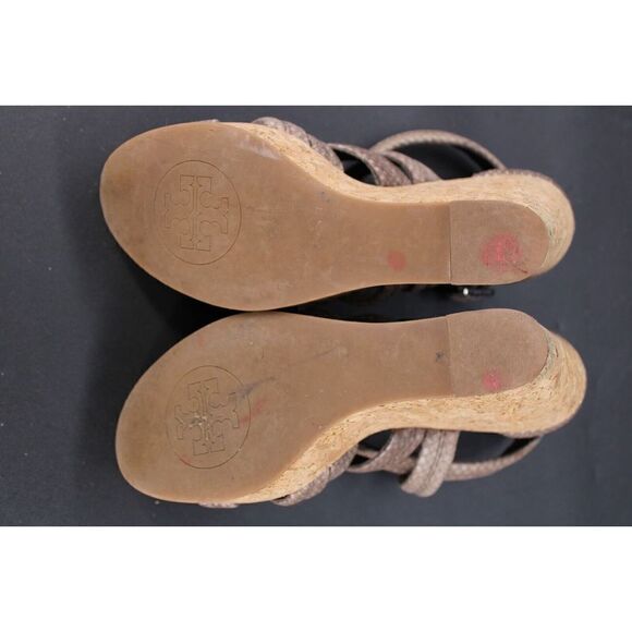 TORY BURCH Jeanine OPEN TOE STRAPPY SANDALS PLATFORM CORK SNAKE SIZE 9 - Picture 8 of 13
